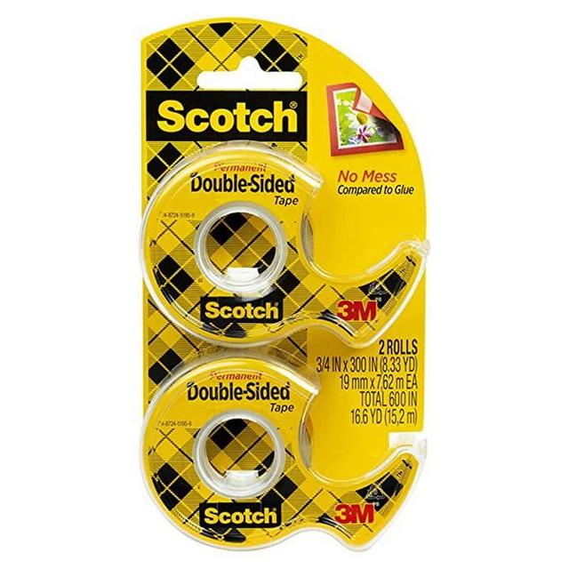 Scotch Double Sided Tape, Permanent, 1/2 in x 400 in, 2 Dispensers/Pack (137DM-2)