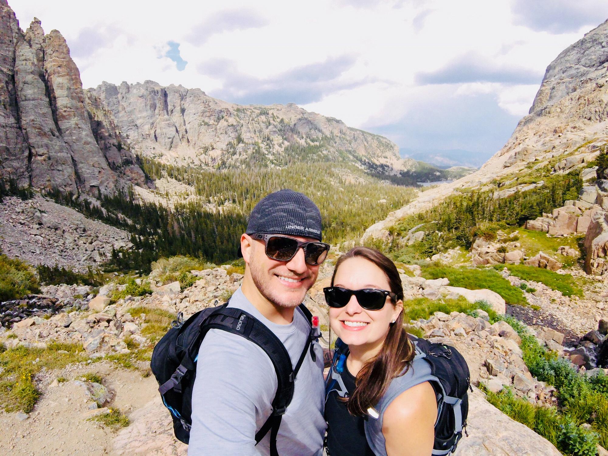 Snap shot of us hiking the Sky pond trail in the Rocky Mountain National Park.