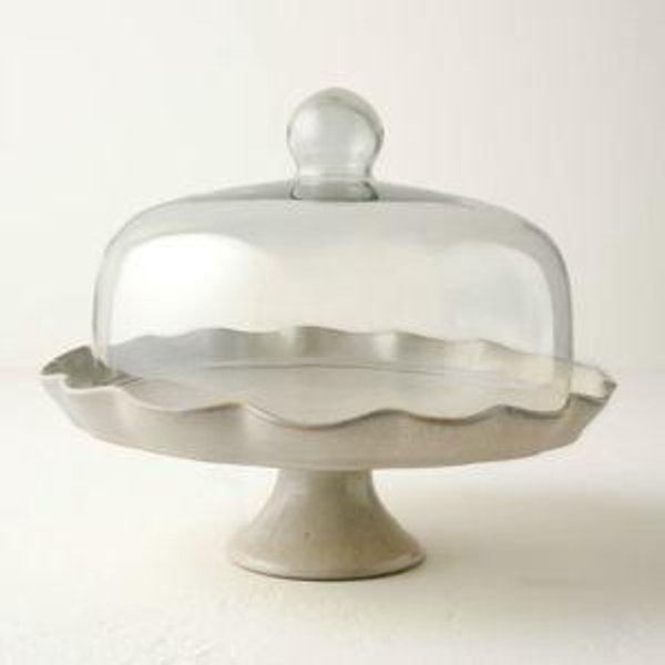 French Grey Ruffle Cake Stand with Dome