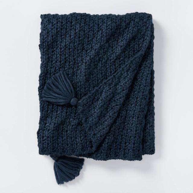 Chunky Knit Throw Blanket Navy - Threshold™ designed with Studio McGee