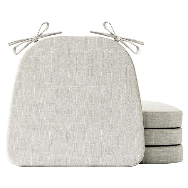 IASEAHK Chair Cushions for Dining Chairs Set of 4, Non Slip Kitchen Chair Pads, 17" x 16" x 2", Indoor Dining Chair Cushions with Ties, D-Shaped Seat Cushions for Kitchen Chairs, Beige
