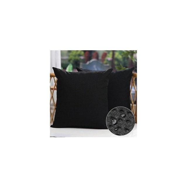 DFXSZ Outdoor Pillow Covers 18X18 Inch Set of 2 Black Waffle Textured Polyester Pillow Covers Spring Summer Outdoor Waterproof Decor for Patio Furniture Garden 025D18