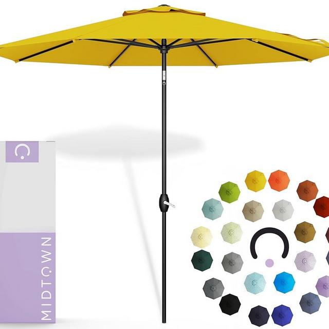 Midtown Umbrellas 10-Year-No-Fade - 8 Ft - UV Proof Sunflower (Yellow) Fabric - Umbrella Outdoor Patio, Auto-Tilt Aluminum Frame Patio Umbrella for Garden, Pool & Deck - Black Pole