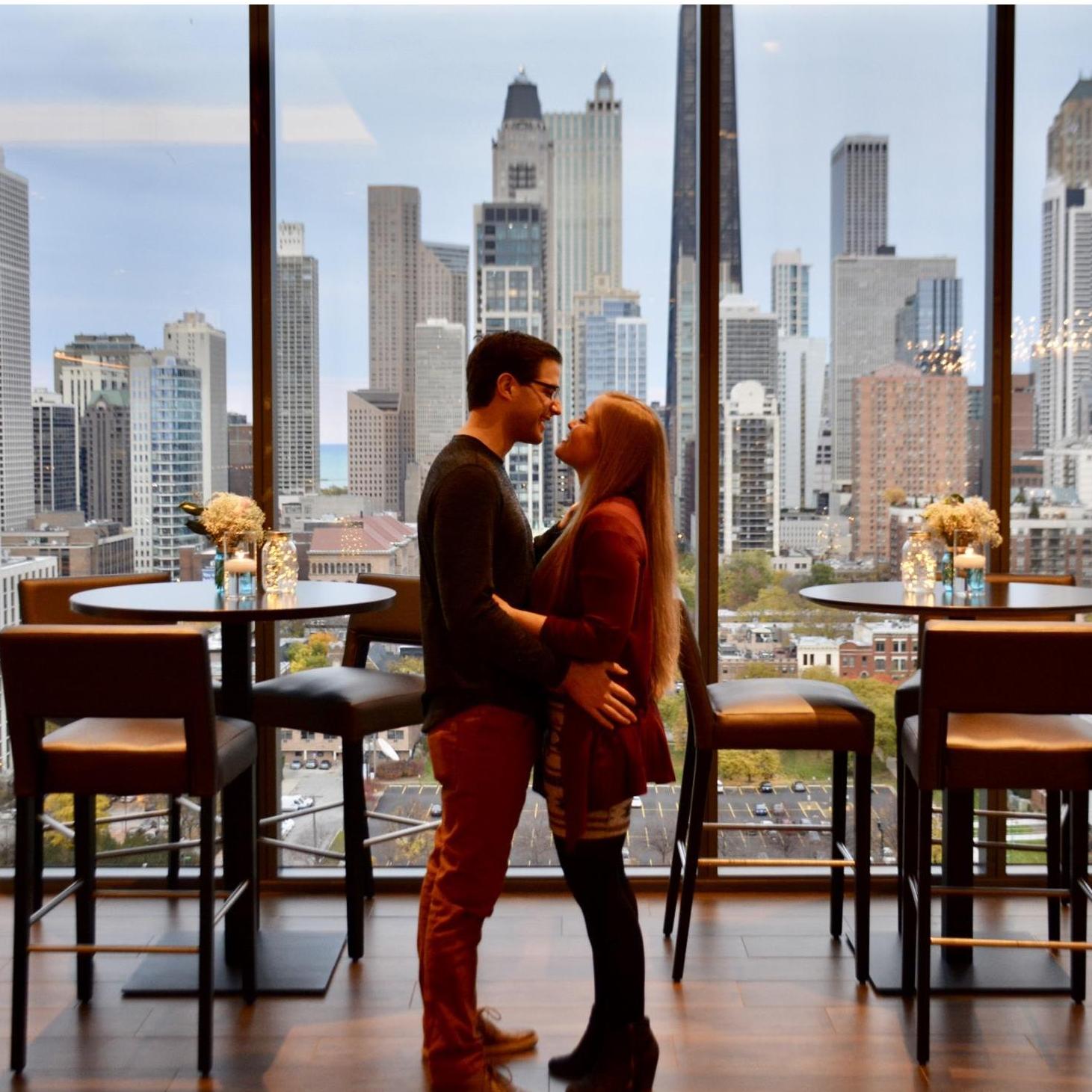 Our engagement party in our old apartment building in Chicago. What a view for a picture!