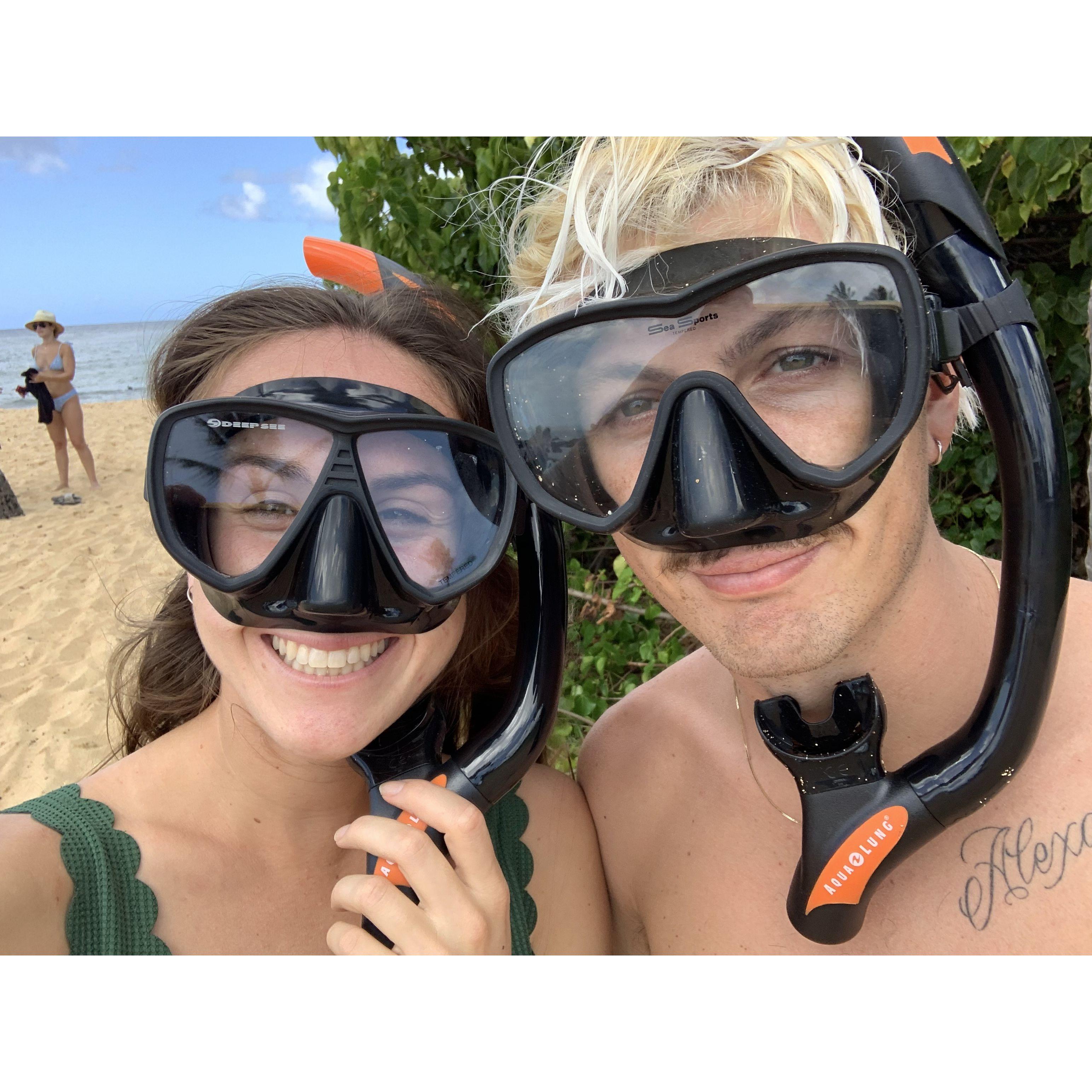 Kauai, Hawaii. Both naturals at snorkeling!