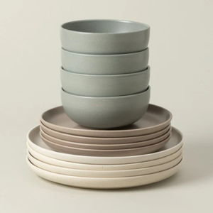12-Piece Dinnerware Set with Bowl Pacifica, Casafina by COSTA NOVA - Vanilla/Chestnut/Artichoke