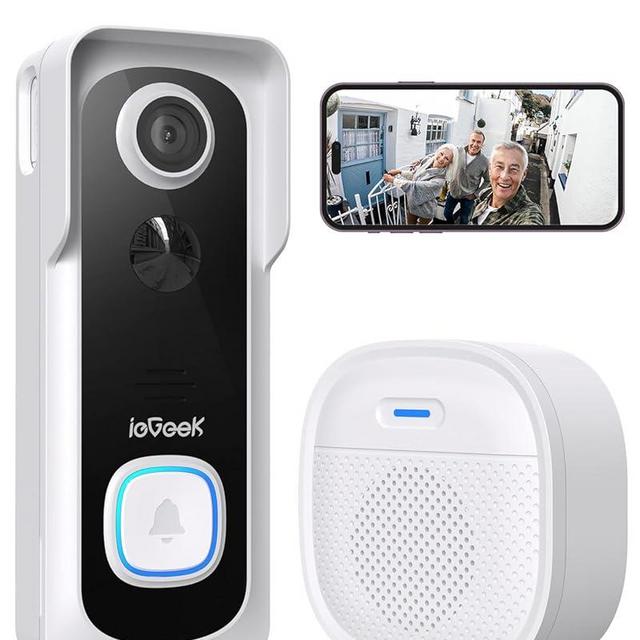 ieGeek Doorbell Camera Wireless No Subscription - Wireless Video Doorbell with Chime, Doorbell with Camera 1080P FHD, Voice Changer, 2-Way Audio, PIR Motion Detection, 2.4Ghz WiFi, Works with Alexa