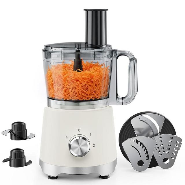 OLIXIS Food Processor 10.5 Cup, Vegetable Choppers with Slicing Shredding Chopping Kneading, Dishwasher Safe, Food Grinder, Stainless Steel Blades, for Smoothie Fruit Dough, 2.6QT, White