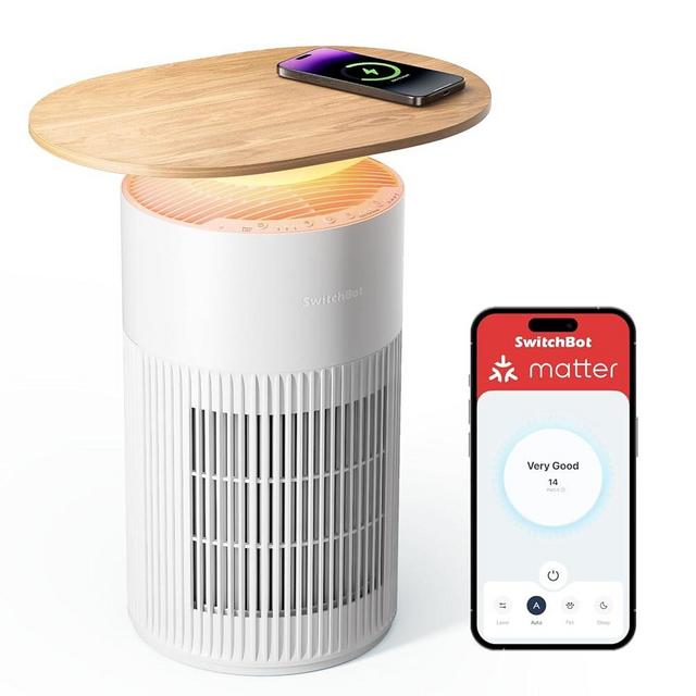 SwitchBot 4 in 1 Air Purifiers Table with Matter, Up to 3620 ft², H13 HEPA Pet Filter, Wireless Charging, Washable Pre-filter, 10 RGB Colors, Supports Siri, Alexa, Google Home, Home Assistant, etc
