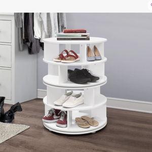 4-Tier Rotating Lazy Susan Shoe Rack, 360° Revolving Shoe Storage Organizer for Closet Entryway Bedroom Hallway - White