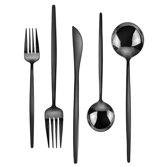 Black Silverware Set, KassKa 40 Pieces Flatware Cutlery Set, Stainless Steel Utensils Set Spoon Fork Knives Set for Home Restaurant and Kitchen, Mirror Polished Finished, Service for 8