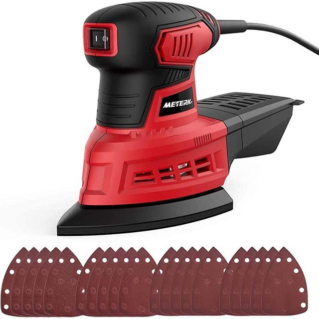Mouse Detail Sander, Meterk 1.6A Random Orbit Sander with 20Pcs Sandpapers, 12500RPM Dust Collection System for Tight Spaces Sanding in Home Decoration and DIY Working