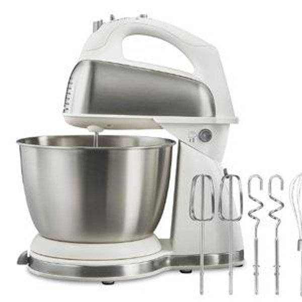 Hamilton Beach Classic Stand and Hand Mixer, 4 Quarts, 6 Speeds with QuickBurst, Bowl Rest, 290 Watts Peak Power, White (64655)