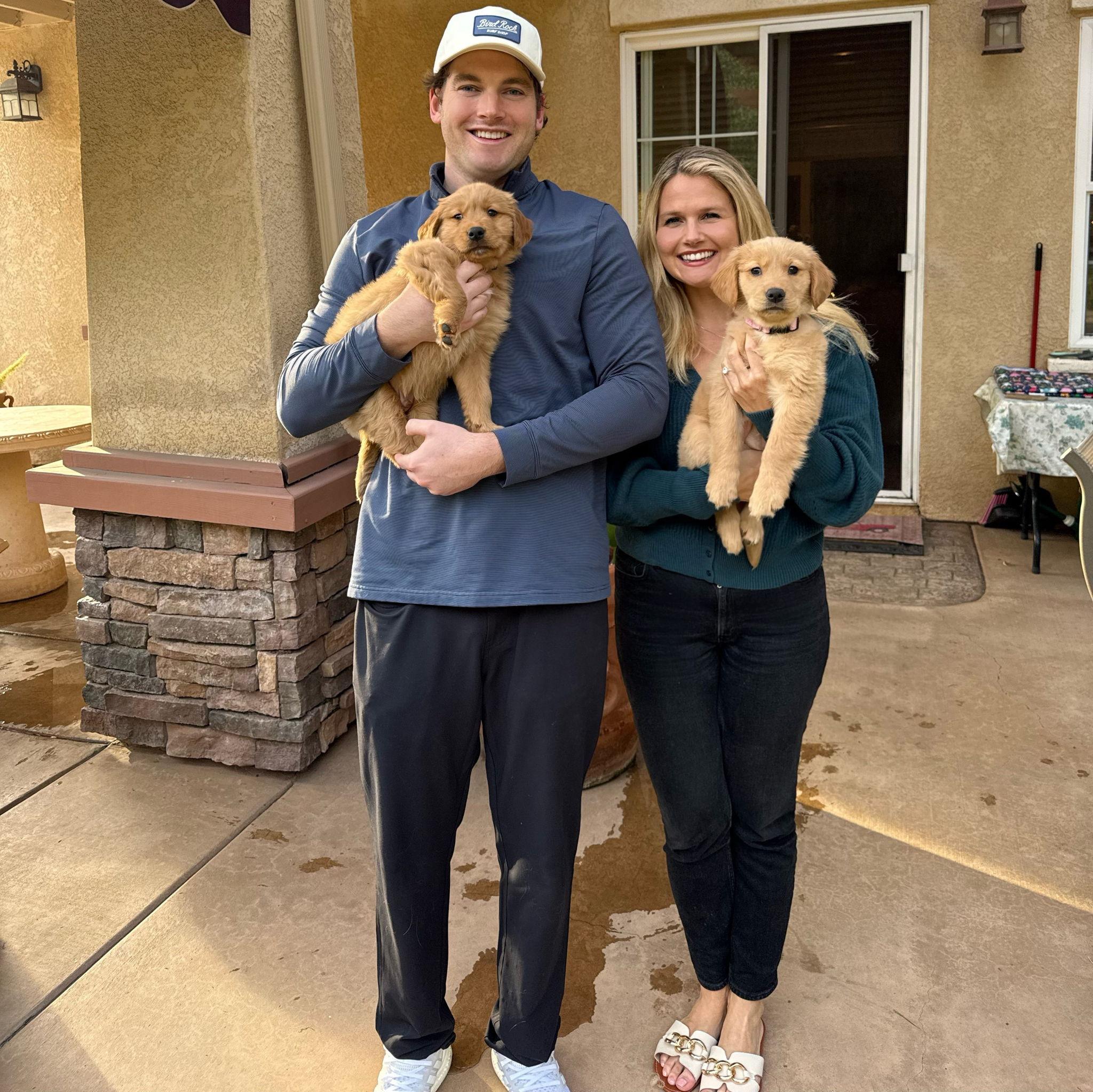 Our two golden puppies, Honey and Brody!!!! Born October 10, 2025.