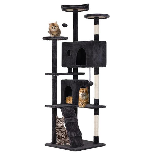 FDW Cat Tree 70in Cat Tower Multi-Level Durable Cat Scratching Post & Cozy Fun Cat Jumping Platform Space Saving Cat Condo Pet Play House for Indoor Cats,Dark Gray