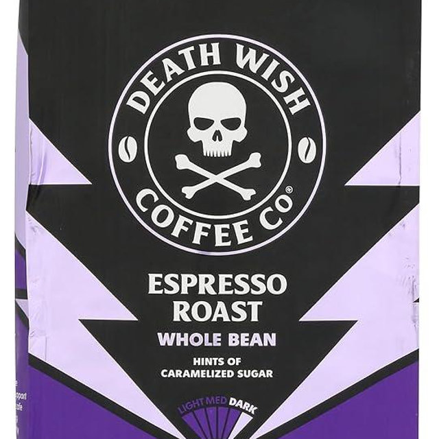Death Wish Coffee Espresso Roast Whole Bean Coffee, 14 Ounces (Pack Of 6)