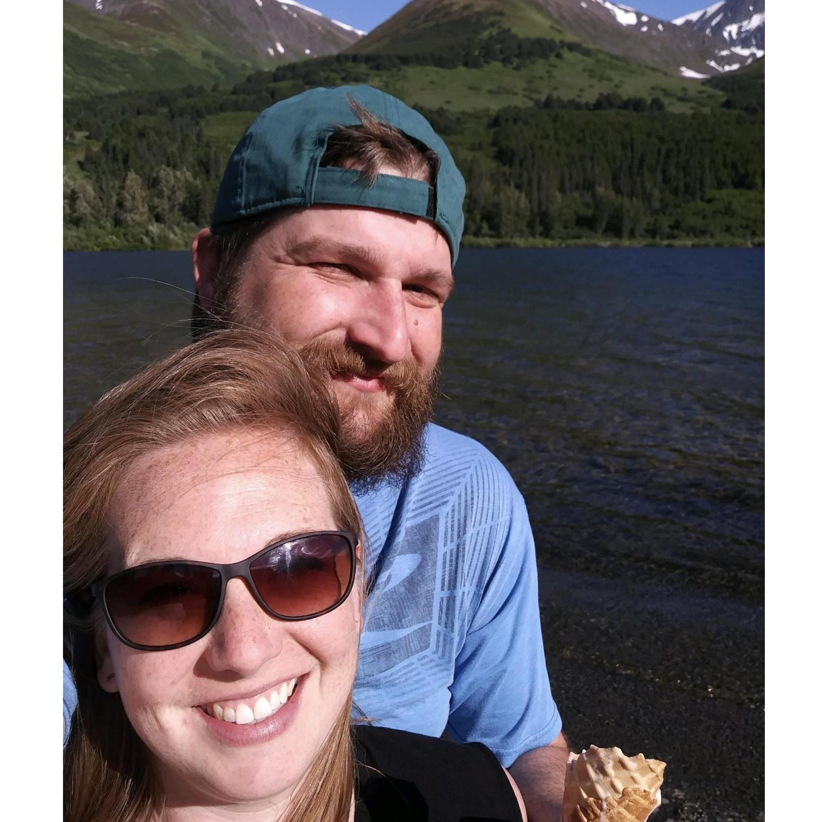 Ice cream cones, lakeside, on a road trip. July 2018.