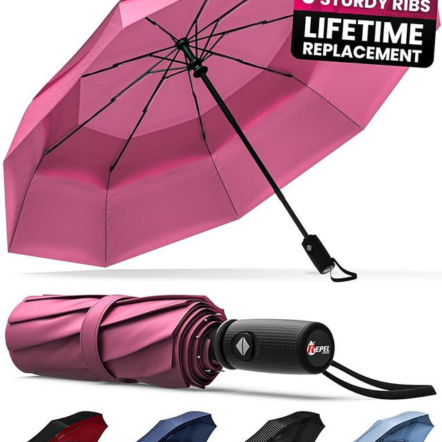Repel Umbrella Windproof Travel Umbrella - Compact, Durable, Auto Open Close, Strong Fiberglass Frame, Waterproof Canopy, Small Portable Umbrellas for Rain, Backpack, Purse - Travel Umbrella