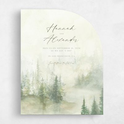 Green Half arch Wedding Save the Date - Forest Portrait