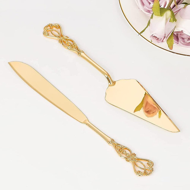 Wedding Cake Knife and Server Set, Personalized Gold Cake Cutting Set for Wedding, Engraved Ceramic Marble Cake Knives Cutter Set, Pie Server, Birthday Bridal Quinceañera Gift (F-Crown)