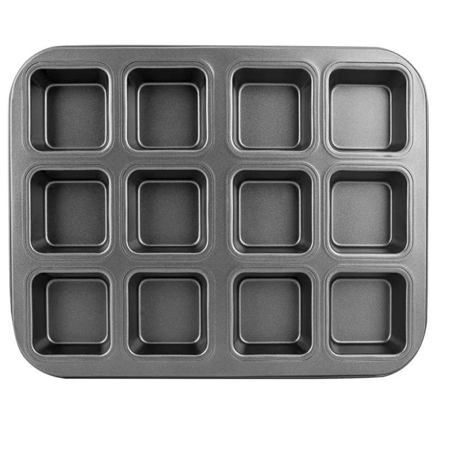 Beasea Brownie Pan with Dividers, 1 Set 12 Cavity All Edges Square Cupcake Brownie Pans Mini Cake Non Stick Baking Carbon Steel Bread Mold Small Edge 3x4 Individual Cutter Sheet Tray for Cookie Oven