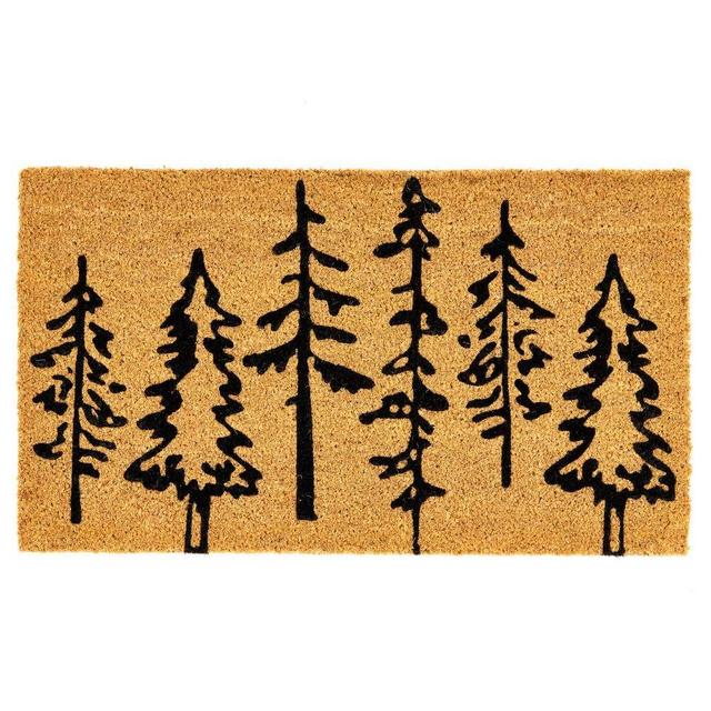 mDesign Rectangular Coir and Rubber Entryway Welcome Doormat with Natural Fibers for Indoor or Outdoor Use - Decorative Tree Design - Minimalistic Design - Black/Natural