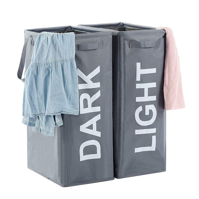 Haundry 2 Pack 26" Tall Slim Laundry Hamper with Extended Handles—Thick Collapsible Double Laundry Basket—Large Foldable Laundry Hamper for Dirty Clothes Laundry Organizer ( Gray )