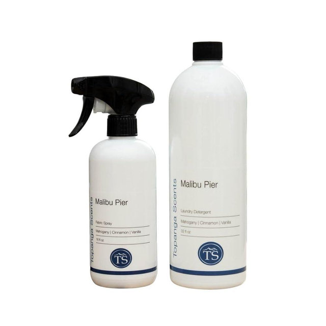 Topanga Scents Malibu Pier Laundry Detergent 32 oz + Fabric Spray 16 oz Bundle – Plant-Based, Phthalate-Free, Long-Lasting Scent, Vegan & Cruelty-Free