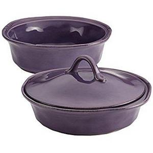 Rachael Ray 3-Piece Cucina Stoneware Round Casserole and Lid Set, Lavender
