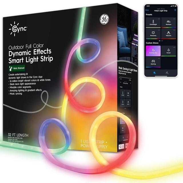 Cync GE Dynamic Effects Smart LED Light Strip with Music Sync, Color Changing Waterproof Outdoor LED Strip Lights, Work with Amazon Alexa and Google, 32 Ft