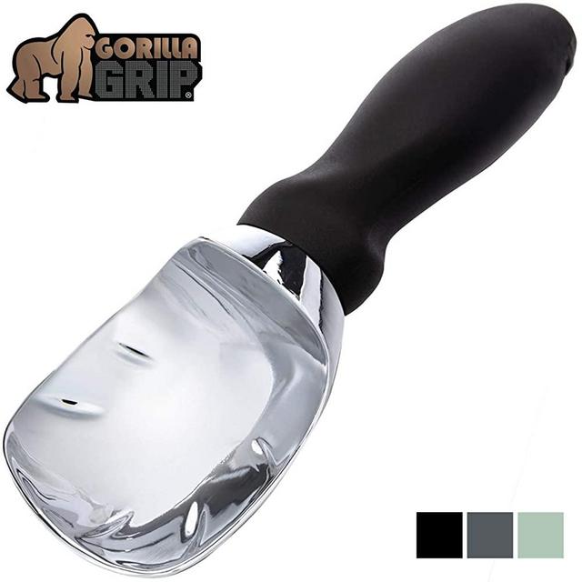 Gorilla Grip Premium Ice Cream Scoop, Dishwasher Safe Scooper with Comfortable Grip Handle, Heavy Duty Durable Design, Professional Kitchen Tool Perfect for Gelato, Cookie Dough, Sorbet, Black