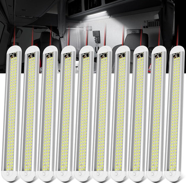 12v LED Interior Light Bar，CT CAPETRONIX 120LEDs 1500LM 8W DC 12 Volt led Strip Lights with ON/Off Switch，for Enclosed Cargo Trailer, Car RV Van Truck Lorry Camper Boat Caravan Motorhome (10Pack)