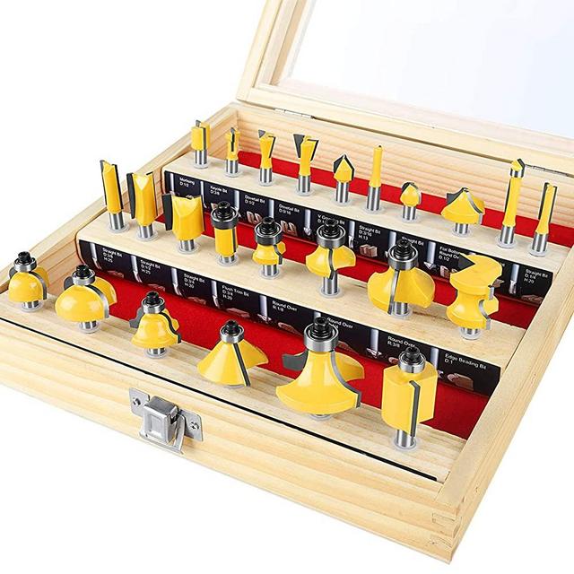 KOWOOD 24X Router Bits Set 1/4 Inch Shank Made of 45# Carbon Steel YG6x Alloy Blade for Professional Woodworking