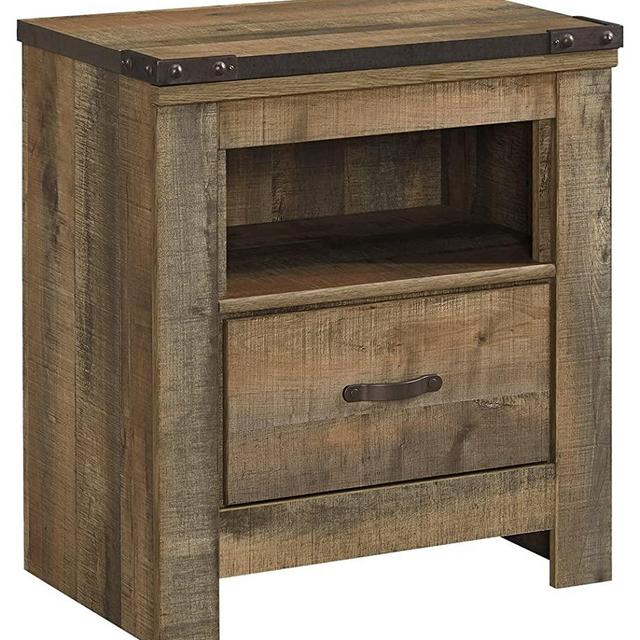 Signature Design by Ashley Trinell Rustic 1 Drawer Nightstand with USB Charing Stations, Warm Brown