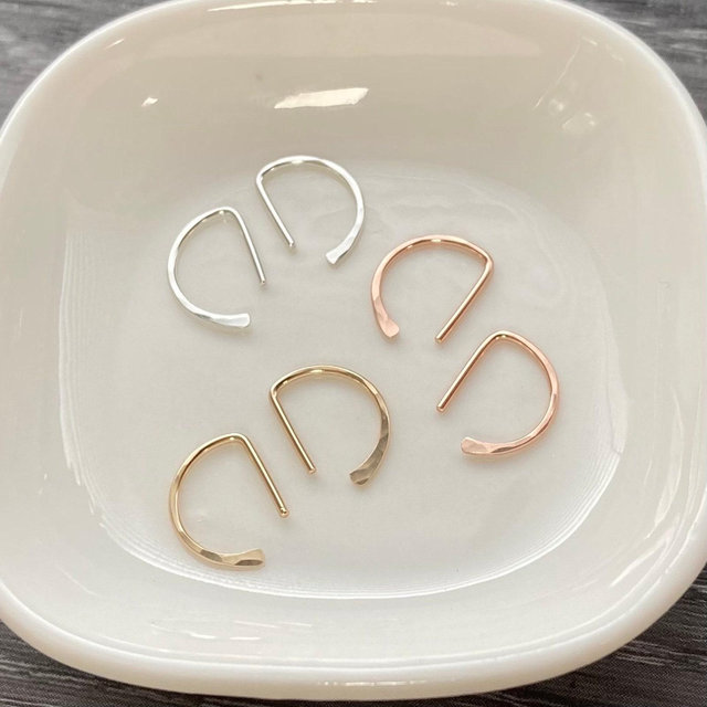 Tiny D Sleeper Earrings: 10mm or 12mm Ear Hugging Half Hoops, 14k Gold Fill, Argentium Silver, Everyday Minimalist Jewelry