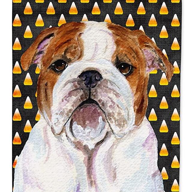Caroline's Treasures SS4277GF Bulldog English Candy Corn Halloween Portrait Flag Garden Size, Small, Multicolor