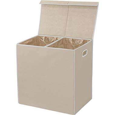 Simple Houseware Double Laundry Hamper with Lid and Removable Laundry Bags, Beige