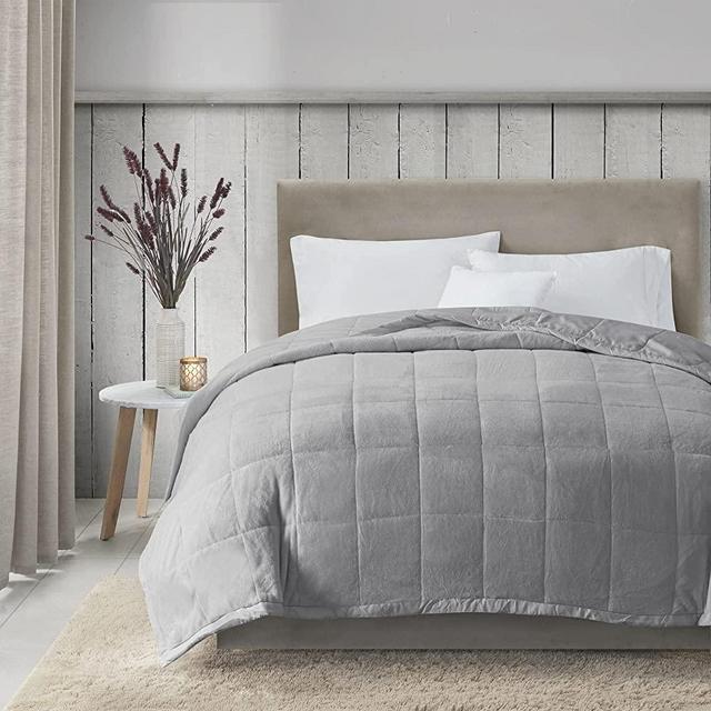 Madison Park Coleman Cozy Reversible Blanket, Luxury Plush Season Down Alternative Cover for Bed, Couch and Sofa, King(108"x90"), Grey