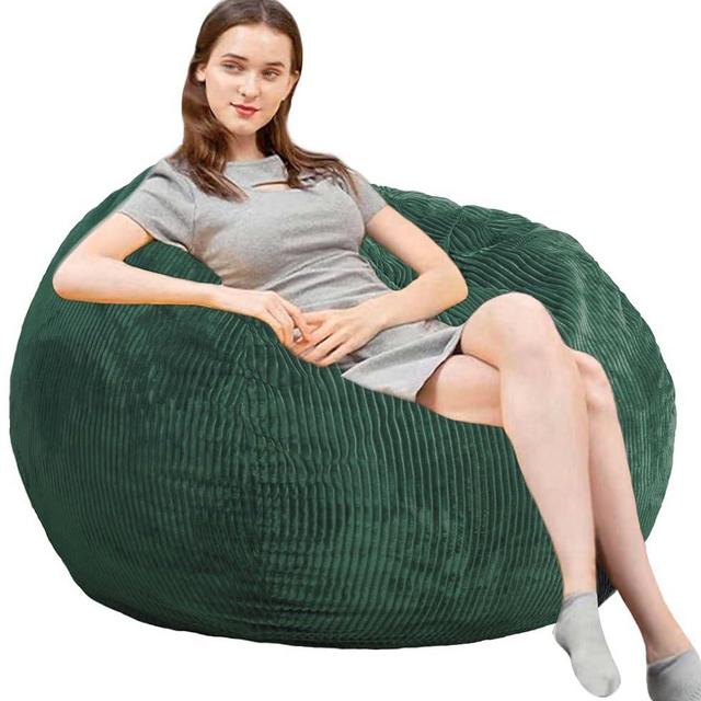Bean Bag Chairs with Faux Rabbit Fur Cover, 4 ft Giant Memory Foam Bean Bag Chairs for Adults/Teens with Filling,Ultra Soft Faux Fur Fabric, Round Fluffy Sofa for Living Room Bedroom College Dorm