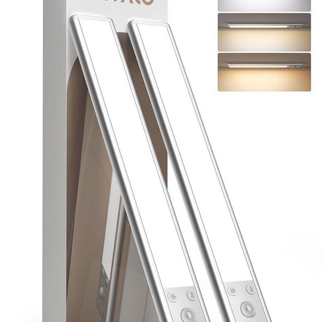 EZVALO Under Cabinet Lighting Wireless, 3 Color Temps Motion Sensor Light Indoor, 62 LED Rechargeable Battery Operated Closet Lights, Dimmable Magnetic Under Counter Lights for Kitchen, Stairs(2 Pack)