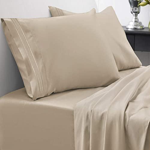 1800 Thread Count Sheet Set – Soft Egyptian Quality Brushed Microfiber Hypoallergenic Sheets – Luxury Bedding Set with Flat Sheet, Fitted Sheet, 2 Pillow Cases, Queen, Taupe