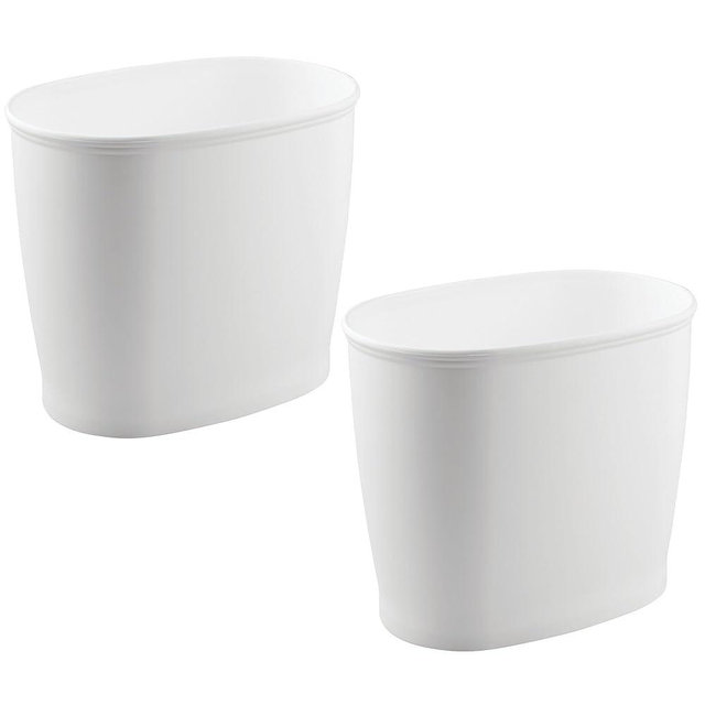 iDesign Slim Plastic Bathroom Trash Can, Small Garbage Bin for Bedroom, Office, Desk, Dorm, 2-Pack, White