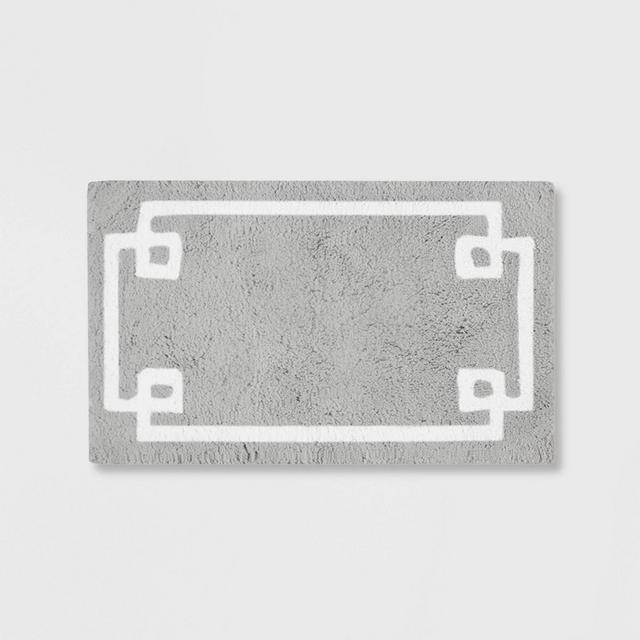 Geometric Cotton Tufterd Bath Rug Gray