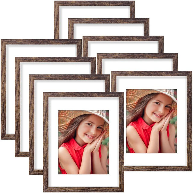 Vittanly 11x14 Picture Frames for Wall Set of 9, Display 8x10 Pictures with Mat or 11x14 without Mat, Collage Frames for Wall or Tabletop, Perfect for Home Décor, Brown