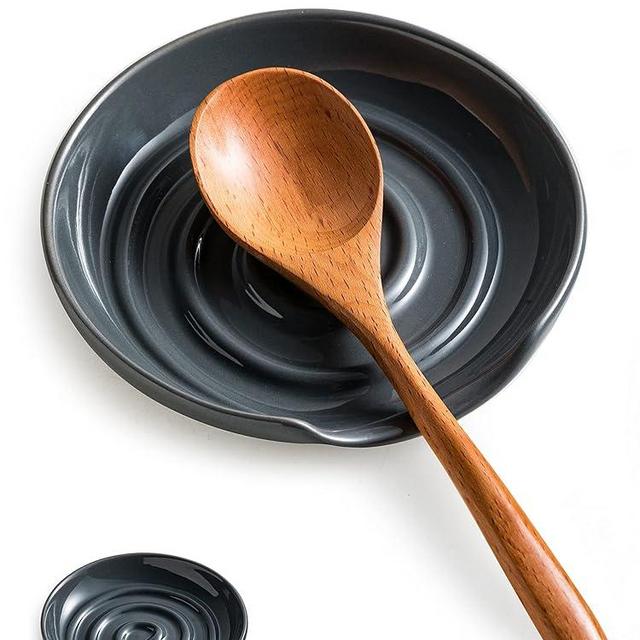 Cormomu Spoon Holder, Spoon Rest with Deep Tray for Preventing Sauce Spillage, Utensils Holder for Spatula, Coffee Spoon, Spoon Cradle, Kitchen Accessories, Gray