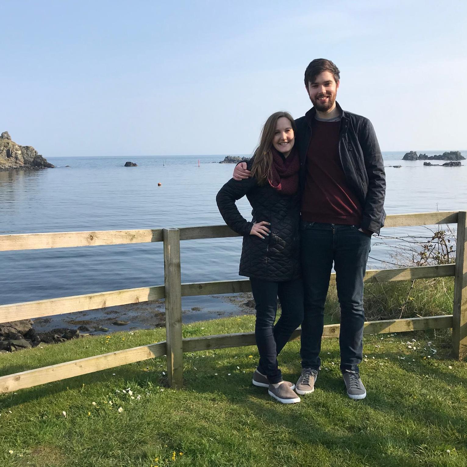 Right outside Lagavulin on our whisky crawl the day we got engaged