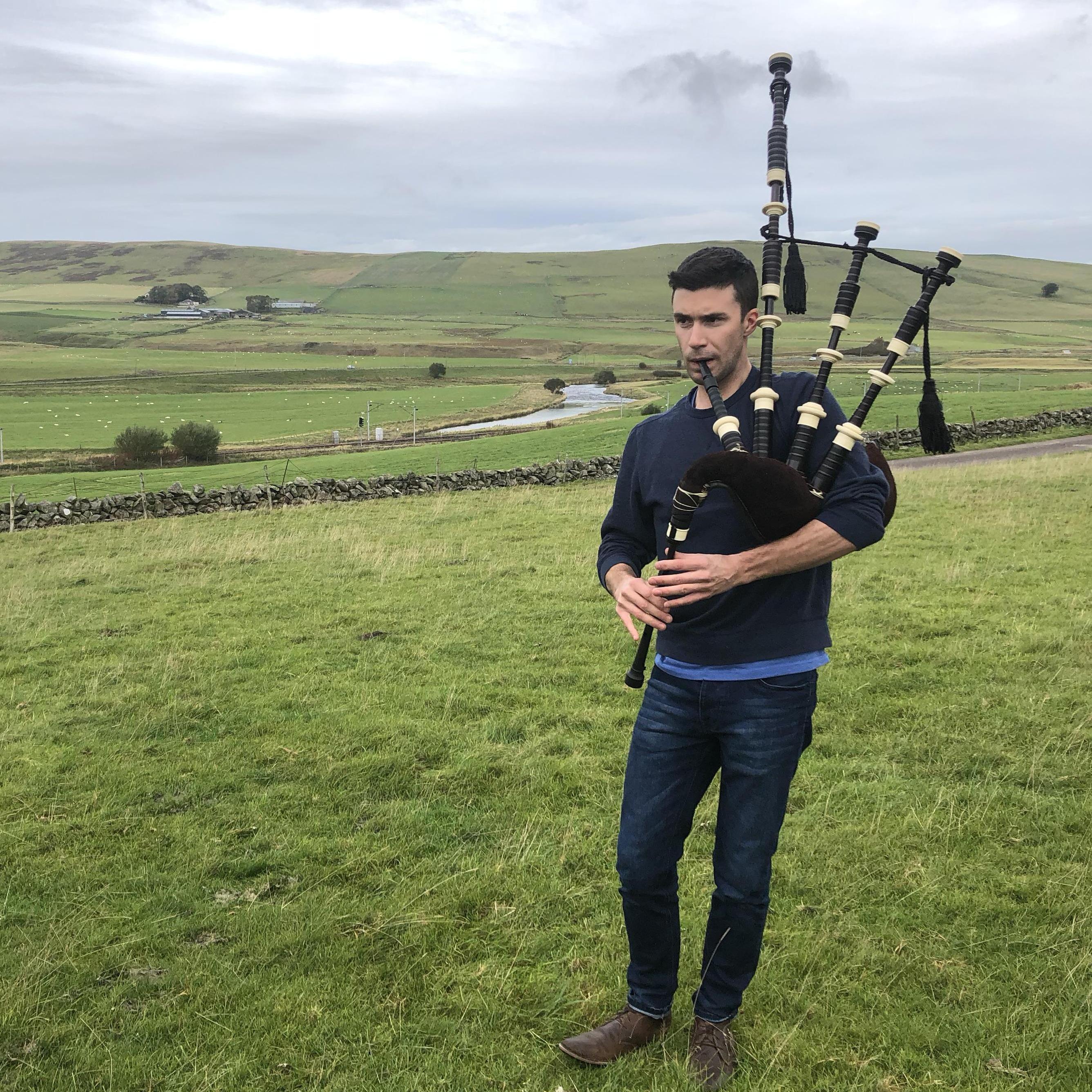 Playing in the rolling hills of Scotland.