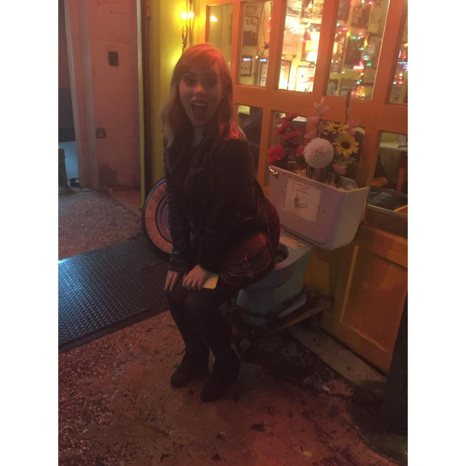 After our 'dine-and-dash' 1st date scandal, we went to Trailer Park Bar -- a classy establishment with a toilet outside the bar. More margs were consumed and I made Blake snap this gem.