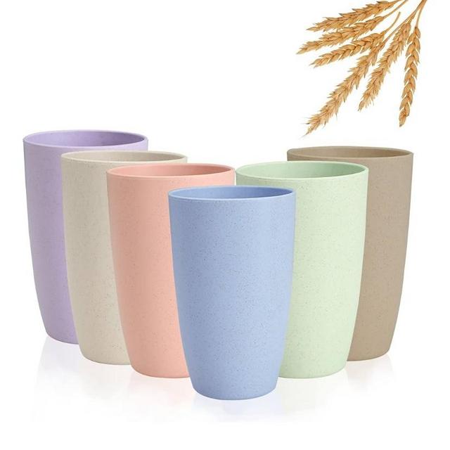 Numkey Wheat Straw Cups Plastic Cups 20 oz Multicolor Set of 6