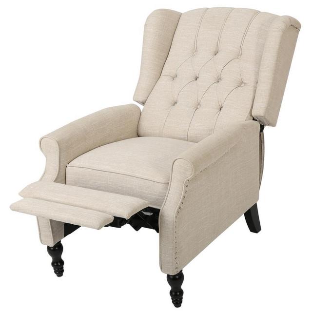 Walter Light Beige Fabric Tufted Wingback Recliner